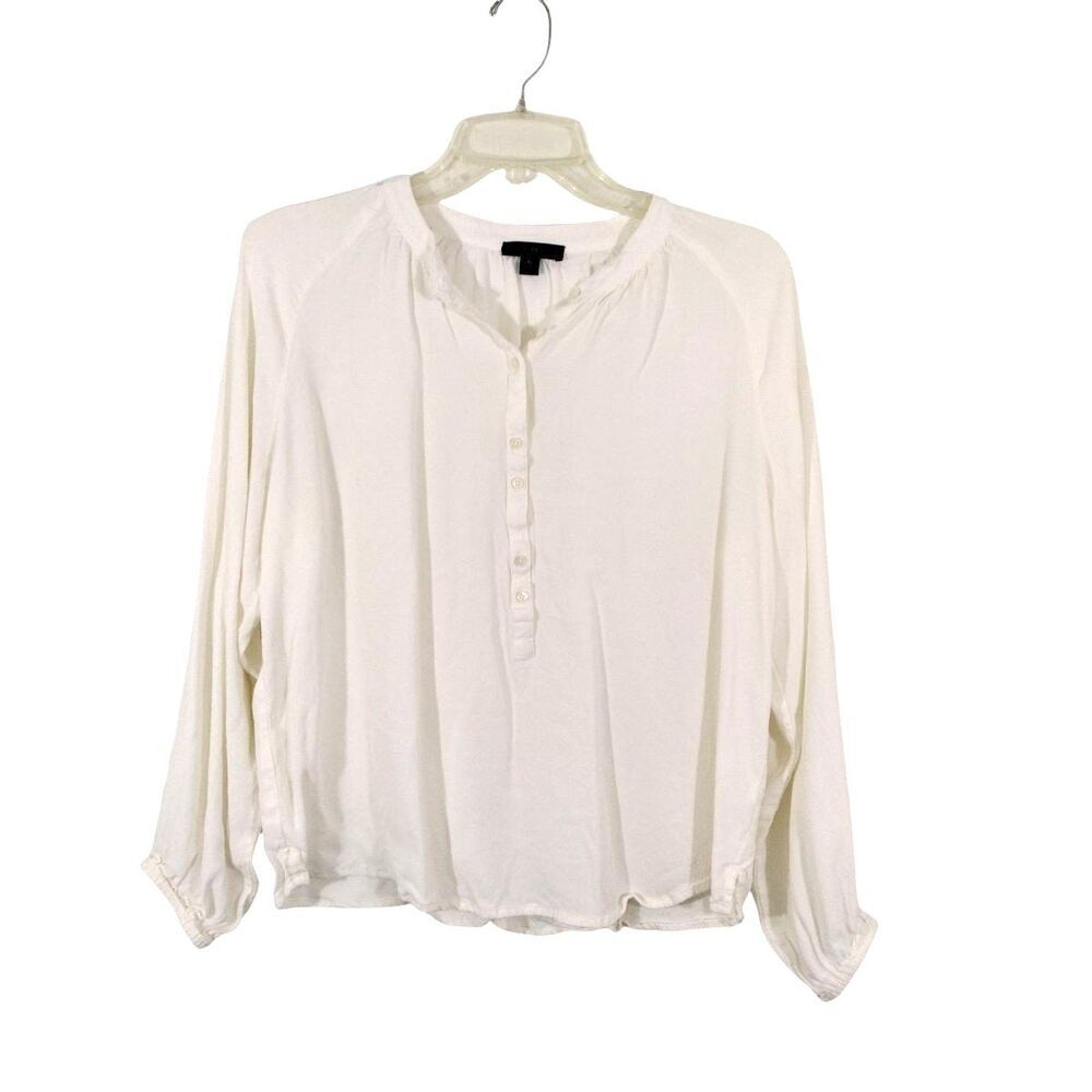 J Crew Womens Size Med White Top Lightweight Long Sleeve